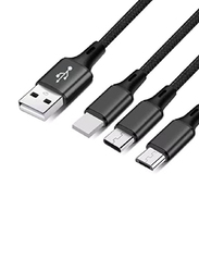 3-in-1 Charging Cable, USB-C/Micro-USB/Lightning Male to USB Type A Male Cable for iPhone, iPad, Samsung, Huawei, LG, HTC & Tablets, Black