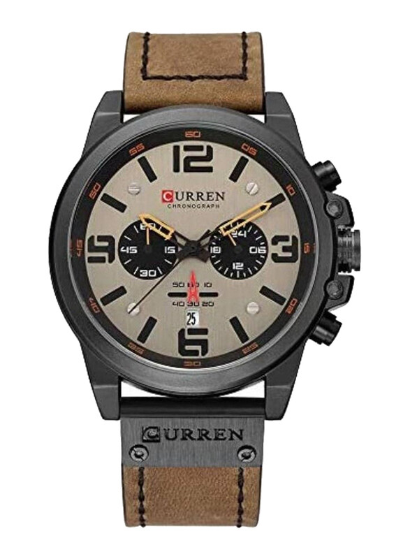 

Curren Analog Watch for Men with Leather Band, Water Resistant and Chronograph, J3559SA, Brown-Beige