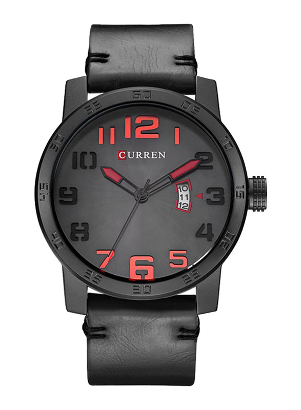 Curren Analog Watch for Men with Leather Band, Water Resistant, 8254, Black