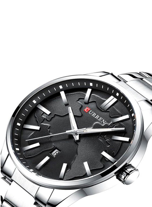 Curren Analog Watch for Men with Stainless Steel Band, J4139S-B-KM, Silver-Black