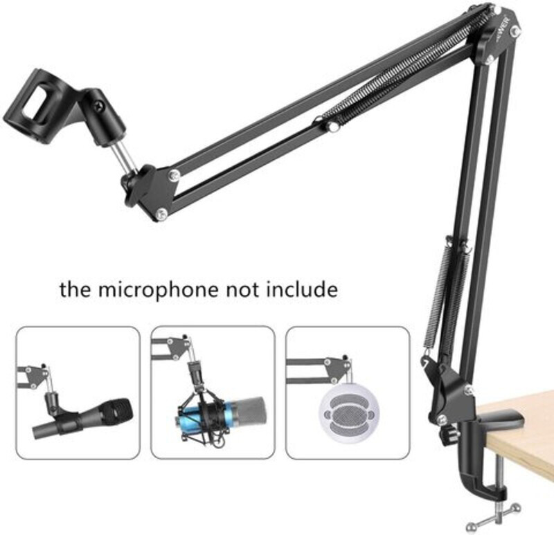 

Mike Music Adjustable Microphone Suspension Boom Scissor Arm Stand, Mic Stand Made of Durable Steel for Radio Broadcasting Studio, Voice-Over Sound St