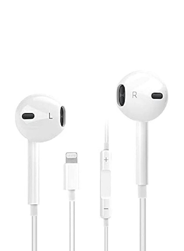 Lightning Cable In-Ear Wired Earphones with Clear Voice & Mic for iPhone, White