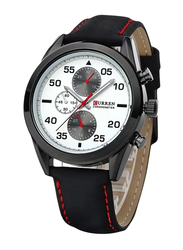 Curren Analog Watch for Men with Leather Band, Chronograph, 8156, Black-White
