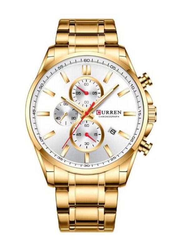 

Curren Analog Watch for Men with Stainless Steel Band, Chronograph, J4224G-KM, Gold/White