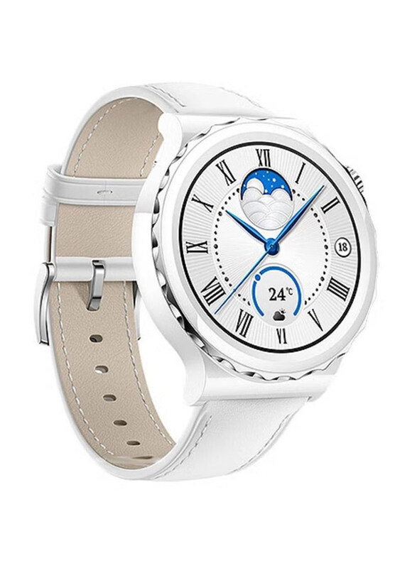 Replacement Genuine Leather Strap For Huawei Watch GT3 Pro, White