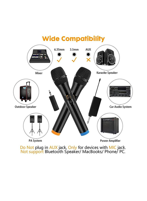 XiuWoo UHF Dual Portable Handheld Dynamic Karaoke Mic with Rechargeable Receiver, 2 Pieces, Black