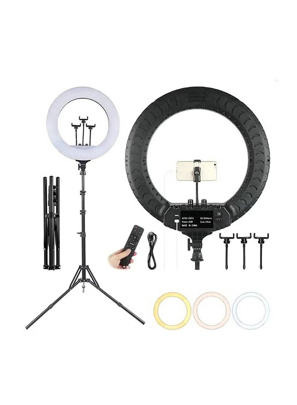 21 Inch Selfie LED Photography Lighting Video Studio Ring Light, White/Black