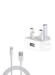 USB Wall Charger With Lightning Data Sync Charging Cable White
