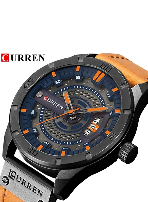 Curren Analog Watch for Men with Leather Band, Water Resistant, 8301, Brown-Black