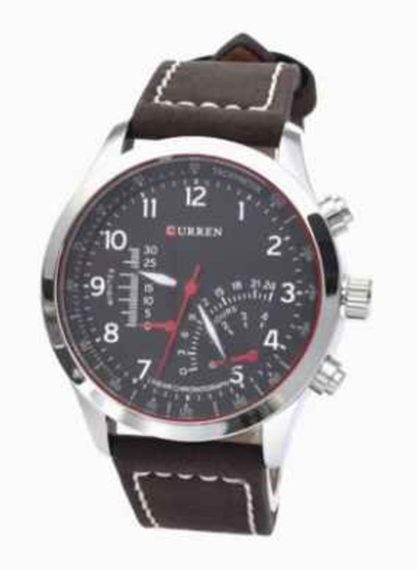 Curren Analog Watch for Men with Leather Band, Water Resistant, 9770Z-S, Black