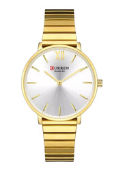 Curren Brand Luxury Quartz Wrist Watch for Women with Stainless Steel Band, Water Resistant, 9040, Gold-Silver