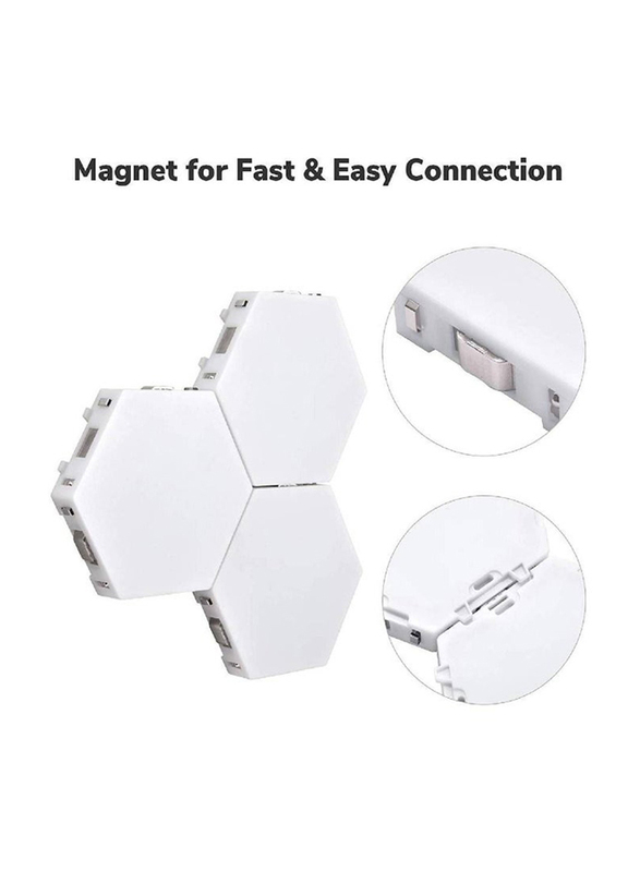 6-Piece Hexagon Wall Light Smart Modular Touch-Sensitive LED Light Wall Panels RGB Night Light, White