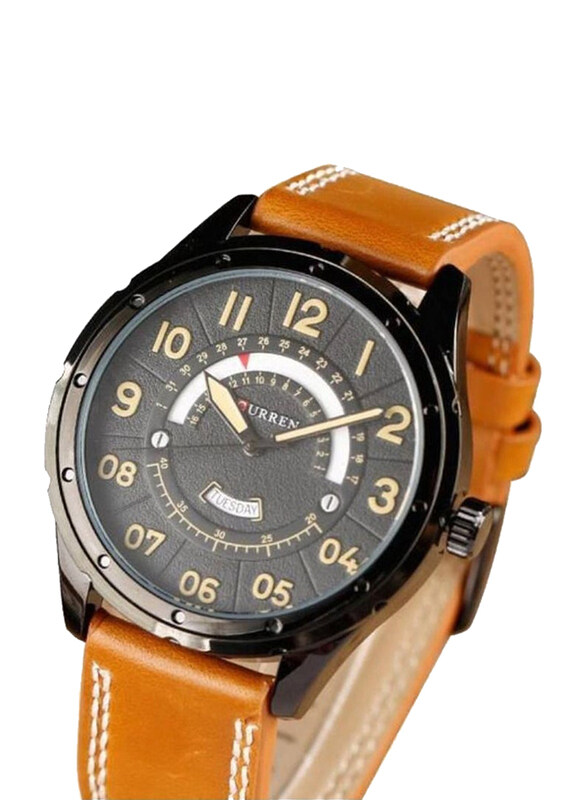 

Curren Analog Watch for Men with Leather Band, Water Resistant, 8267, Brown-Black