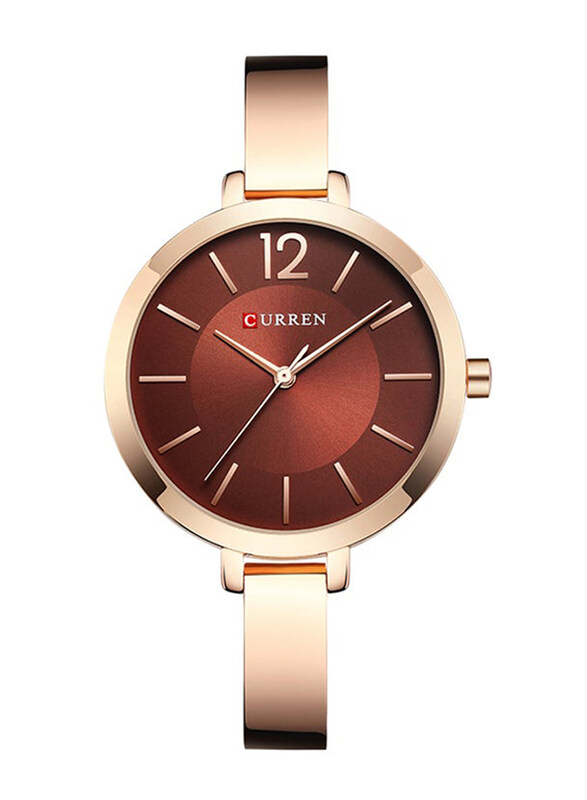 

Curren Analog Watch for Women with Stainless Steel Band, Water Resistant, 9012, Rose Gold-Brown