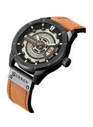 Curren Analog Watch for Men with Leather Band, 652LU306 033, Brown/Black