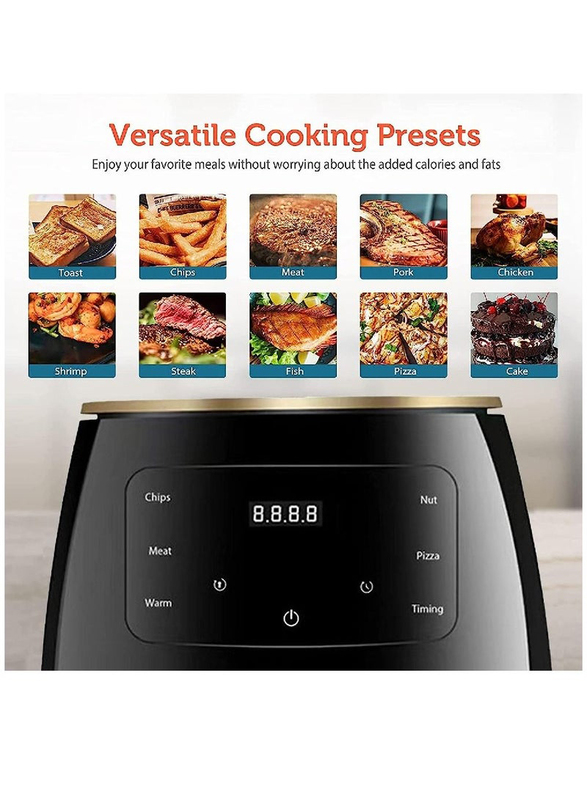 Silver Crest 6L Multifunctional Digital Electric Hot Air Fryer LCD Touch Screen Nonstick Basket, 2400W, Black