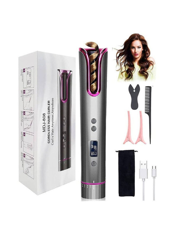 

Arabest Cordless Automatic Curling Iron with LCD Display and 4 Adjustable Temperature Portable USB Rechargeable For Hair Styling, Grey