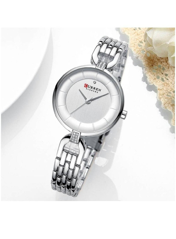 Curren Analog Watch for Women with Stainless Steel Band, Water Resistant, Silver-White