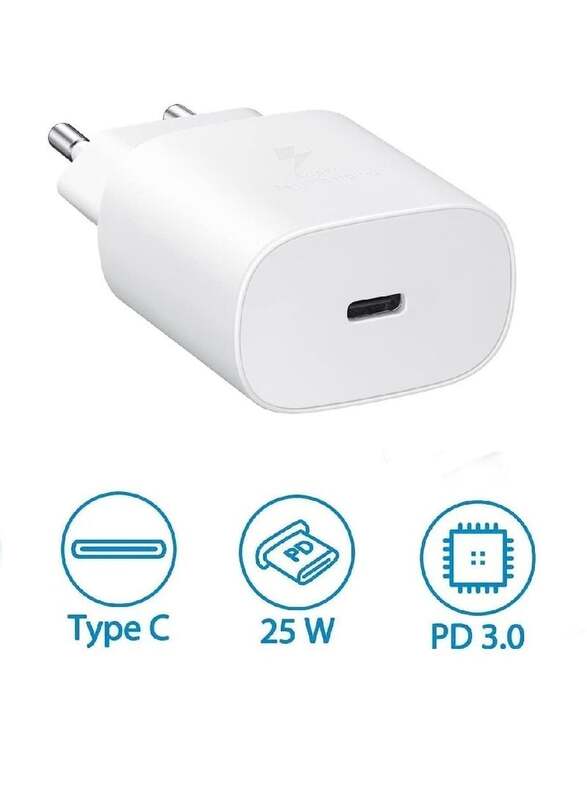 25W Super Fast Charger Adapter with Cable Compatible With Galaxy Smartphones And Other USB Type-C Devices White