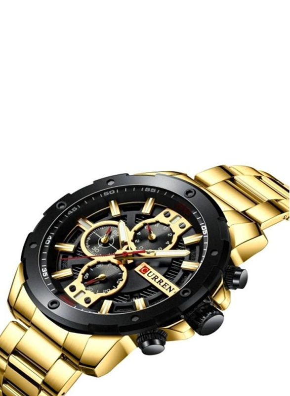 Curren Analog Watch for Men with Stainless Steel Band, Water Resistant and Chronograph, J4006G, Gold-Black