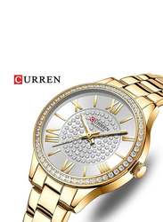 Curren Analog Watch for Women with Stainless Steel Band, Water Resistant, 9084, Gold-Silver