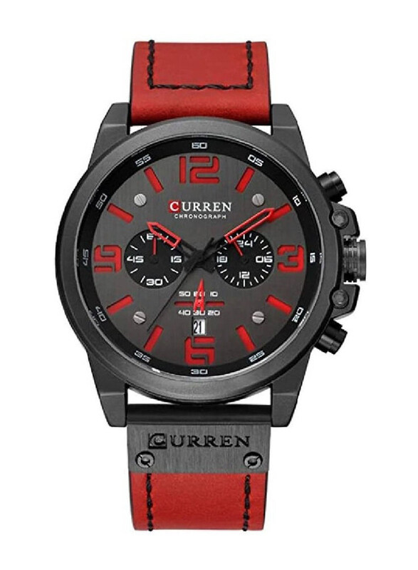 

Curren Analog Watch for Men with Leather Band, Water Resistant and Chronograph, 8314, Red-Black