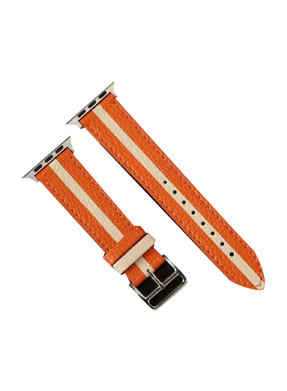 

Xiuwoo Genuine Leather Replacement Wristband Strap For Apple iWatch Series 8/7/6/5/4/3/2/1/SE 42/44/45mm/Ultra Watch 49mm/Ultra Watch 2, Orange/Cream