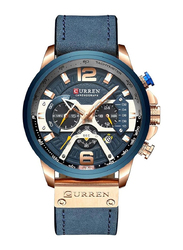 Curren Analog Watch Unisex with Leather Band, Water Resistant and Chronograph, J3813BL-KM, Blue