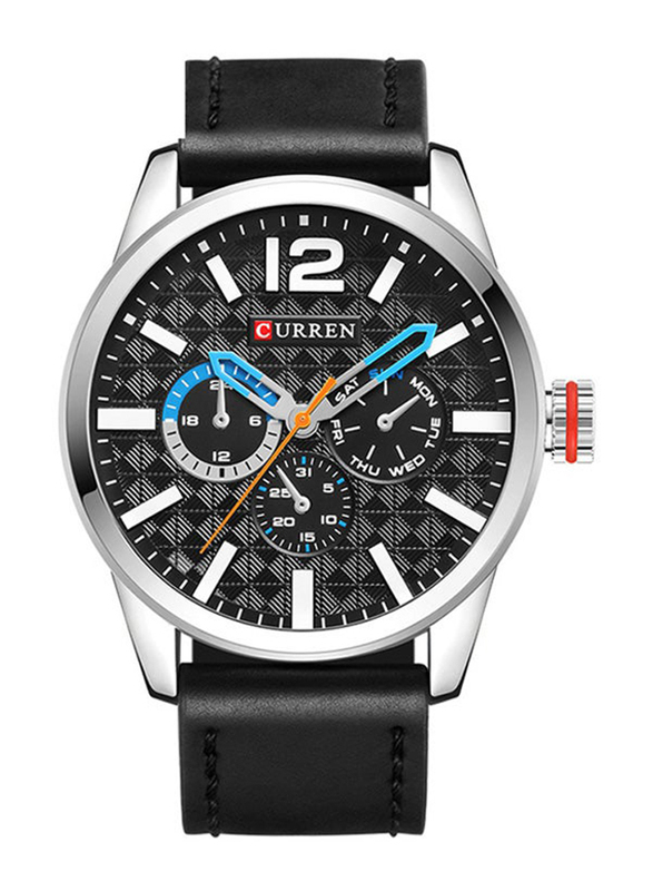 Curren Analog Watch for Men with Leather Band, Water Resistant and Chronograph, 8247, Black-Multicolour