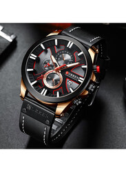 Curren Analog Watch for Men with Leather Band, Water Resistant and Chronograph, J4299B-2, Black