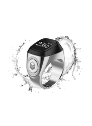 Digital Zikr Tasbih Prayer Reminder with OLED Display Bluetooth Smart Ring, 18mm, Silver