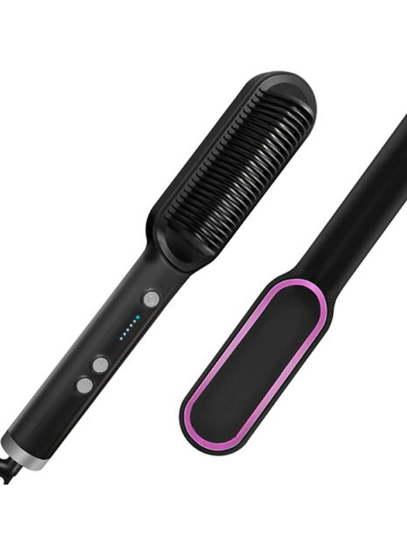 Ionic Hair Straightener And Curler 2-in-1 Anti-Scald Fast Heating Auto-Off Safe Straightening Comb for Women, Black