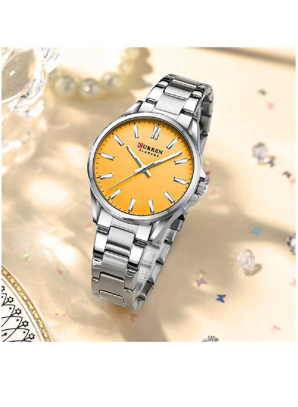 Curren Analog Watch for Women with Stainless Steel Band, Water Resistant, Silver-Orange