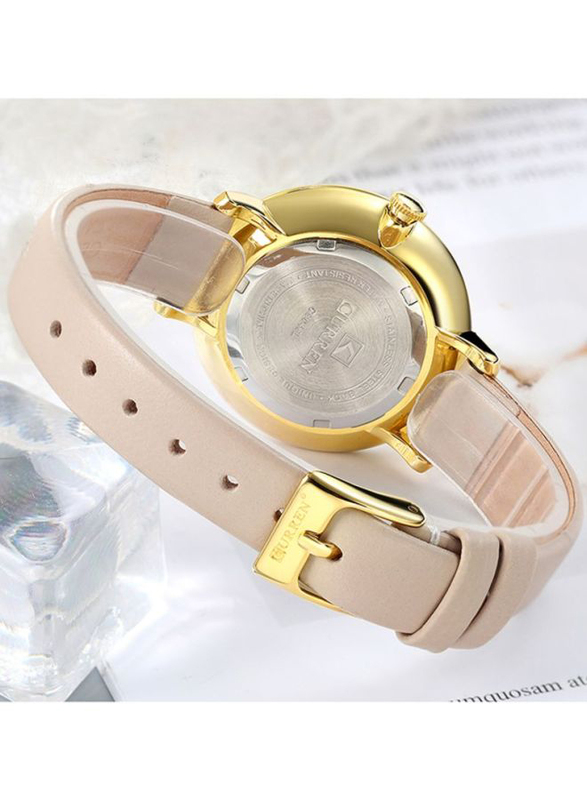 Curren Analog Watch for Women with Leather Band, 4341, Beige-White