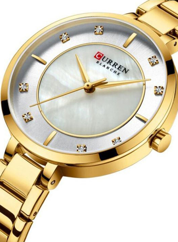 Curren Analog Watch for Women with Alloy Band, Water Resistant, 9051, Gold-Silver