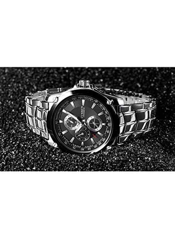 Curren Analog Watch for Men with Alloy Band, Water Resistant & Chronograph, 8025, Black/Silver