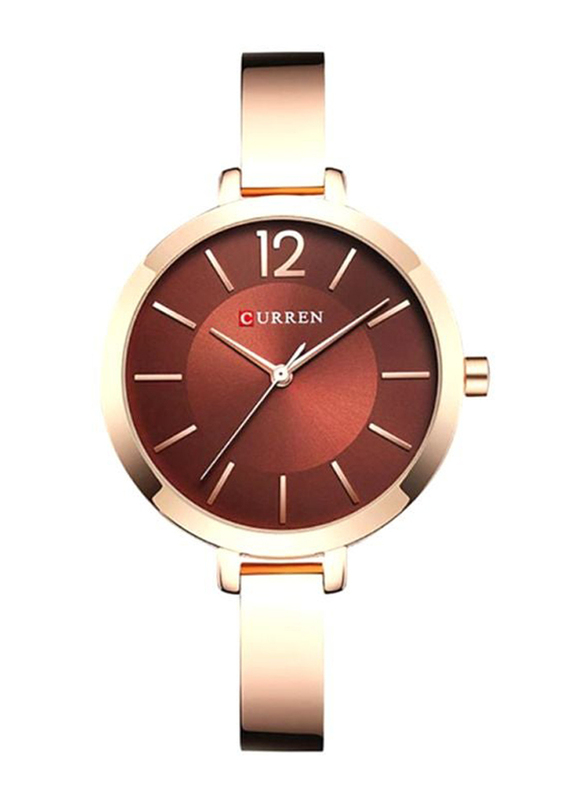 Curren Analog Watch for Women with Stainless Steel Band, Water Resistant, WT-CU-9012-RGO1, Rose Gold-Brown