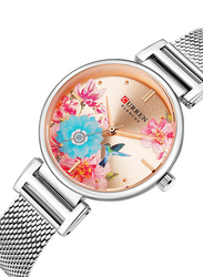 Curren Analog Watch for Women with Stainless Steel Band, Water Resistant, 9053, Silver-Pink/Blue