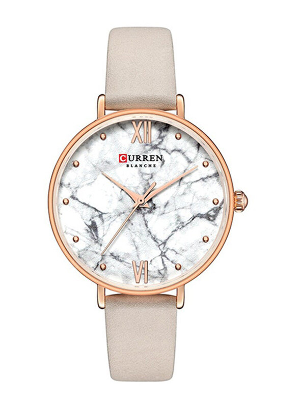 

Curren Analog Watch for Women with Leather Band, Water Resistant, 9045, Beige-White