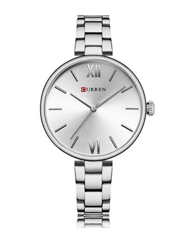 Curren New Quartz Movement Analog Watch for Women with Stainless Steel Band, Water Resistant, 9017, Silver/Silver