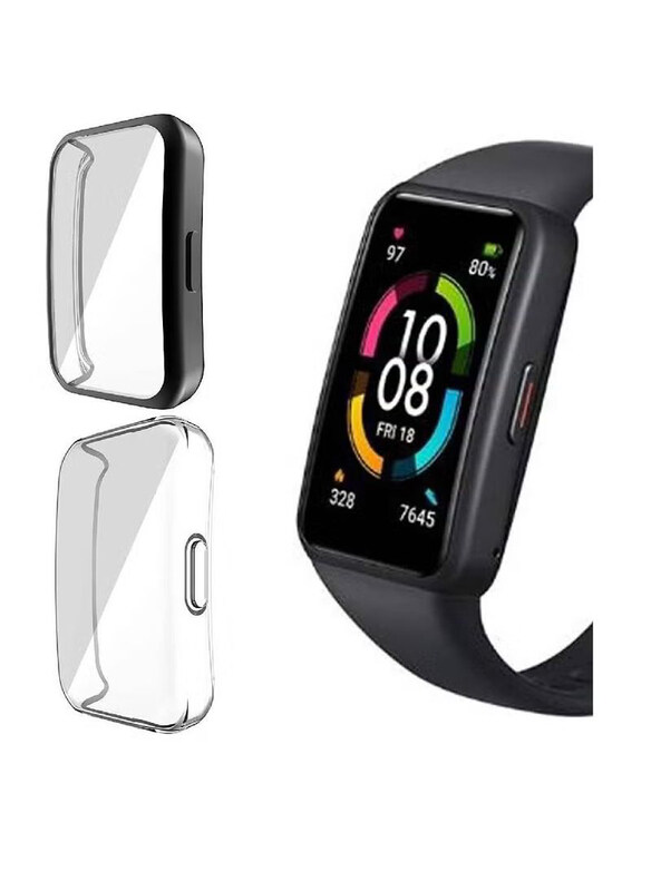 

Generic 2-Piece Full Coverage Scratch Proof Bumper Soft TPU Cover for Huawei Band 6/Honor Band 6, Black/Clear