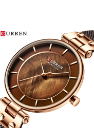 Curren Analog Watch for Women with Leather Band, Water Resistant, 9056, Brown