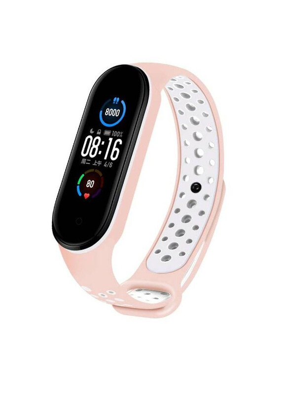 

Generic Silicone Replacement Waterproof Bracelet Strap Wrist Band for Xiaomi Mi Band 7, Pink/White