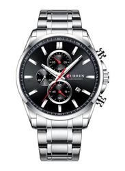 Curren Analog Watch for Men with Metal Band, Chronograph, J4224S-B-KM, Silver/Black