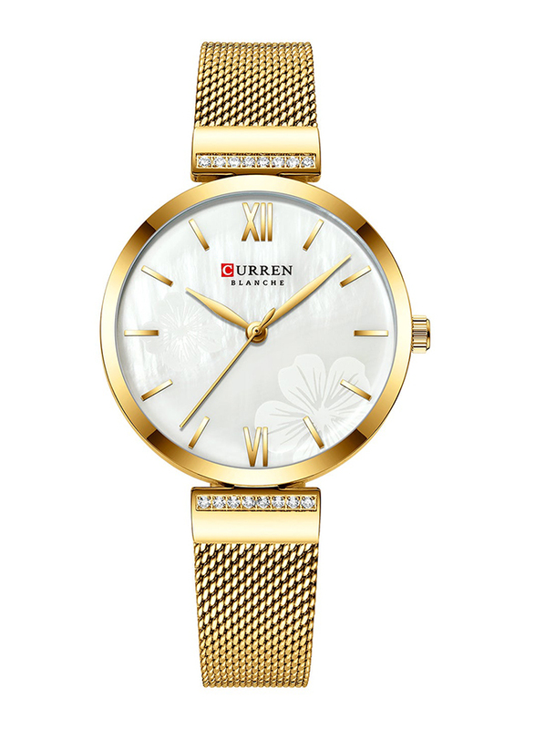 Curren Analog Watch for Women with Alloy Band, Water Resistant, 9067-2, White/Gold