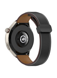 Perfii Genuine Cow Leather Watch Strap 22mm Folding Buckle Wristband For Huawei Watch 4 Pro/Watch 4/Watch 2 Pro/Watch GT2 Pro, Black
