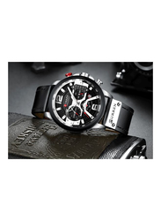Curren Analog Watch for Men with Leather Band, Water Resistant and Chronograph, J313B, Black