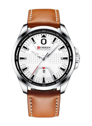 Curren Analog Watch Unisex with Leather Band, J4364S-W, White/Brown