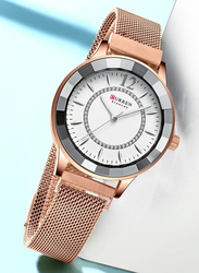 Curren Analog Watch for Women with Stainless Steel Band, C9066L-2, Rose Gold-White
