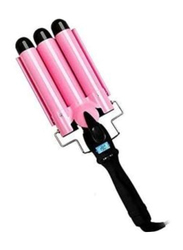 3 Rod Hair Ceramic Wave Iron Wand Curler, Black/Pink